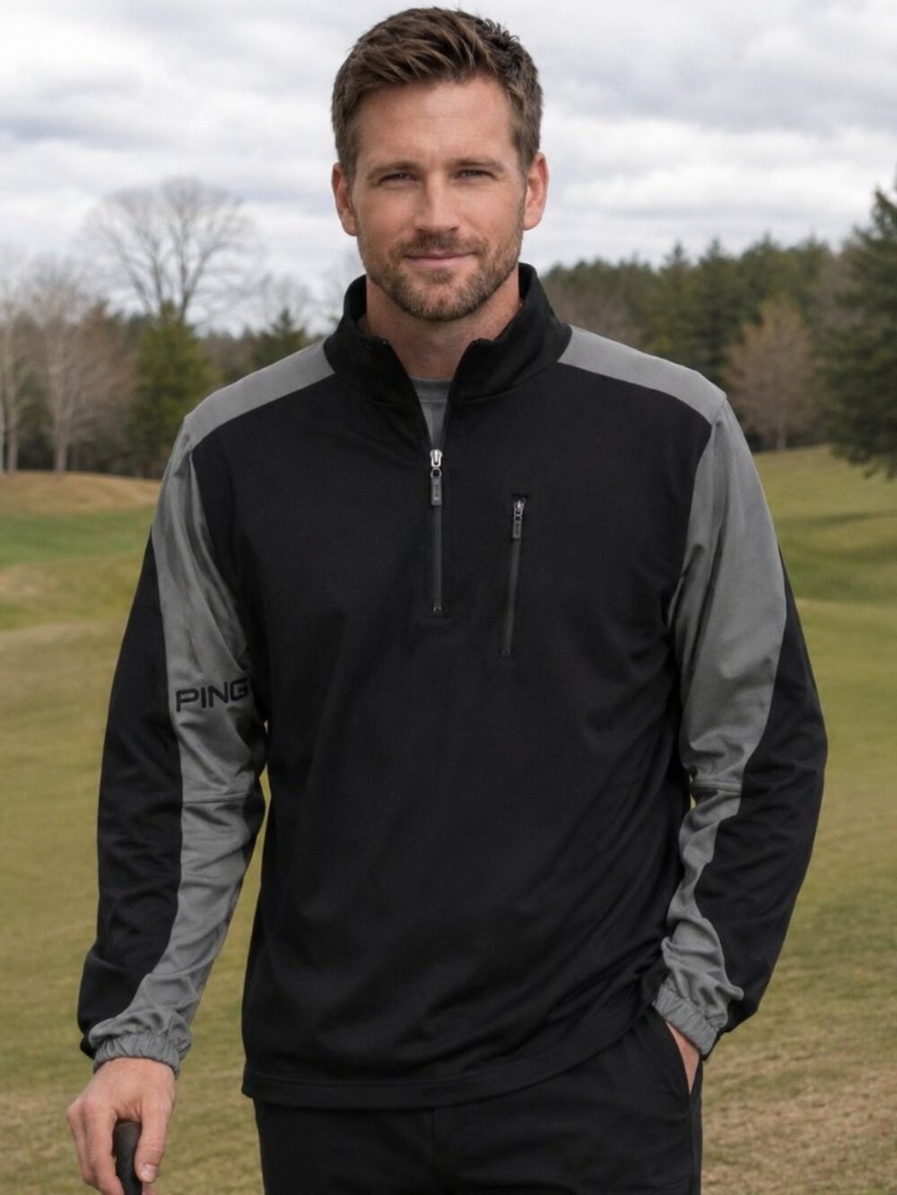 PING Golf Windbreaker Jacket Men’s M Black Gray Convertible Sleeves